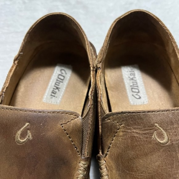 Olukai Mens US Sz 10M Moloa Brown Leather Slip On Loafer Shoes - Picture 6 of 11